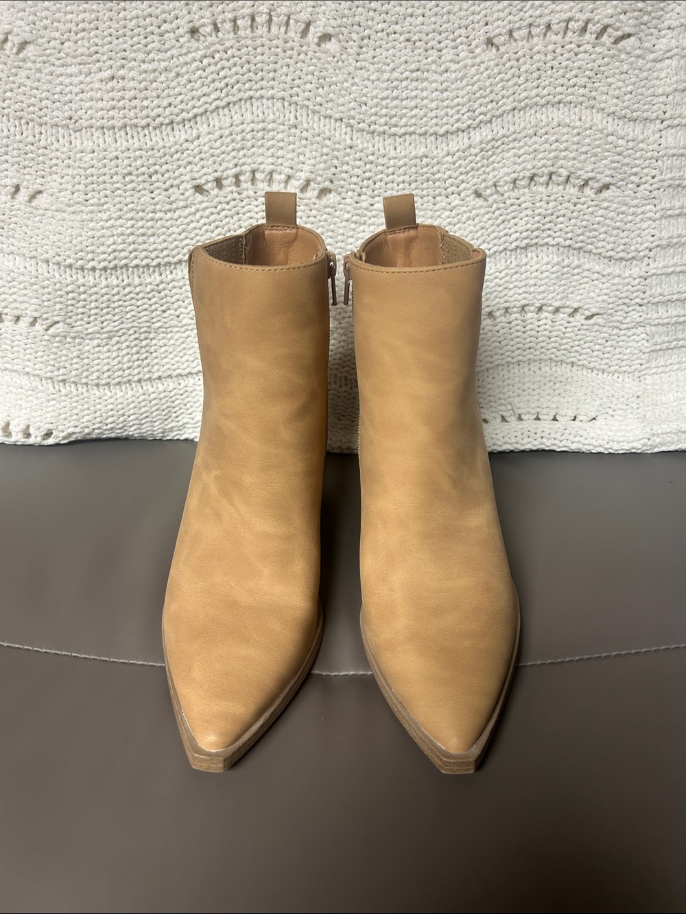 Universal Thread Tan Pointed Toe Block Heel Ankle Boots - Picture 3 of 5